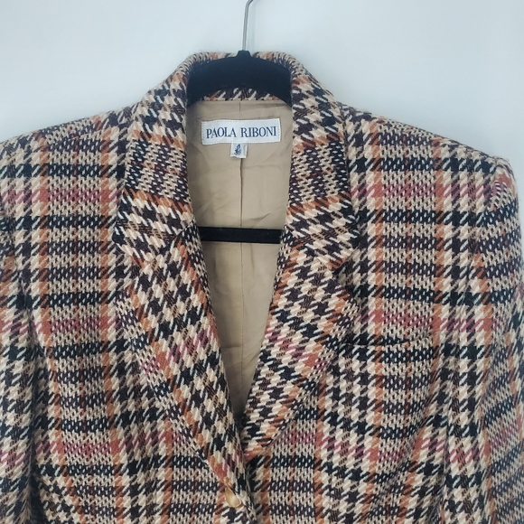 Vintage 100% wool Paola Riboni Brown Houndstooth blazer - Picture 3 of 14